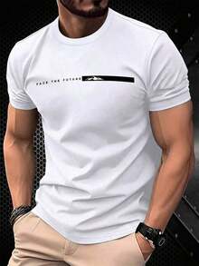 Men's Slim Fit Crew Neck Short Sleeve T-Shirt With Letter Print, Casual Summer T-Shirts For Men 0RVL - 白色 - 查看 1