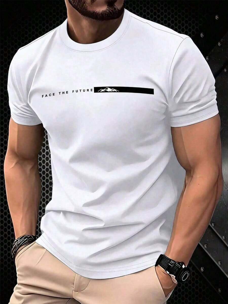 Men's Slim Fit Crew Neck Short Sleeve T-Shirt With Letter Print, Casual Summer T-Shirts For Men 0RVL - 白色 - 查看 1
