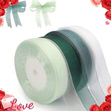 45m/Roll 20mm Wide White, Light Green, Forest Green, Olive Green Transparent Organza Satin Ribbon, Gift Ribbon, Gift Wrapping Decor Ribbon, Wedding Decoration - Multicolor - View 3