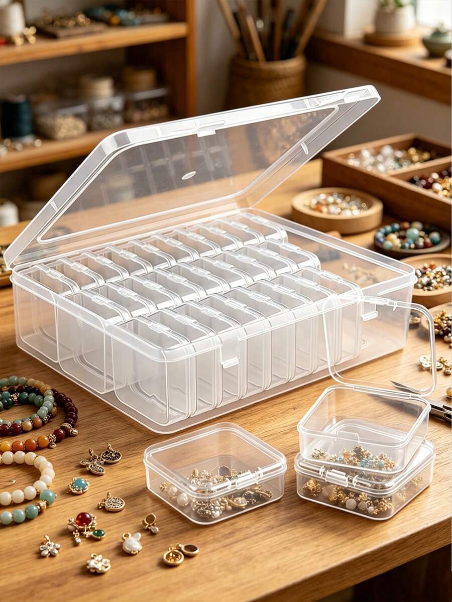 31pcs Multipurpose Transparent Plastic Storage Box, Mini Clear Bead Storage Box, Suitable For Organizing Earrings, Rings, Jewelry And Nail Art Accessories, Travel Essentials, Storage Box, Cosmetic Storage, Women's Gift, Christmas Gift, Women's Gift Ideas, Room Decor
