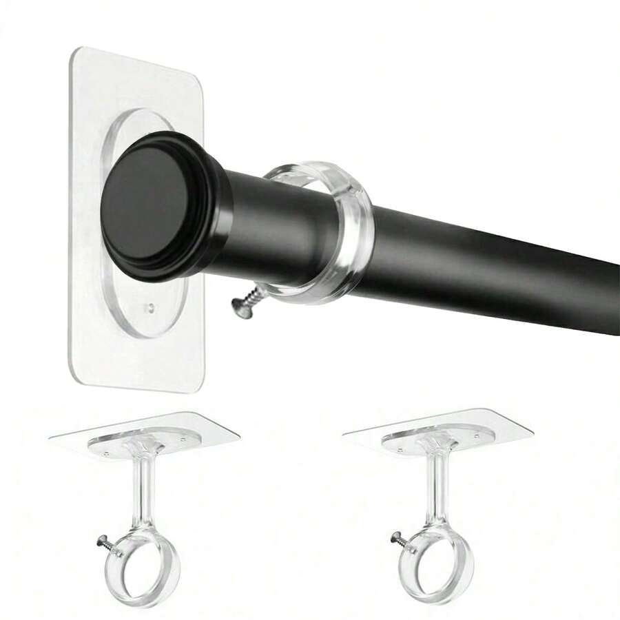 2pcs/Set Bathroom Drill-Free Shower Curtain Rod Brackets - Transparent Strong Adhesive Shower Curtain Rod Holders, Ceiling/Wall Dual-Use Telescopic Rod Support Brackets, Waterproof And Moisture-Proof Bathroom Hanging Rod Accessories - Multicolor - View 1