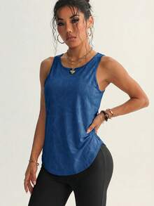 Camiseta de tirantes deportiva de malla elástica con espalda de corredor para mujer - azul real - Ver 4