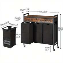 Three-Compartment Laundry Sorter In Rustic Brown And Black, Featuring Two Drawers And Removable Oxford Fabric Bags For Easy Laundry Organization - Brown Black - View 5