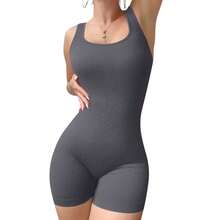 Women's Fitness Jumpsuit, Ribbed Fabric, Short Shaping Style - Grey - View 13