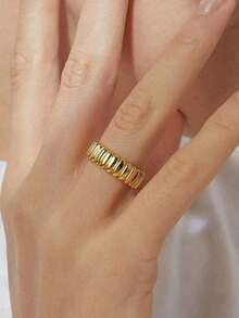 Minimalist Light Luxury Plated Gold Thick Threaded Metal Ring Unisex Never Fade Everyday Wear Fashion Jewelry Gift JIPL - Gold Model 7 - View 4