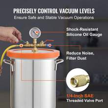 5 Gallon Vacuum Chamber, Upgraded Tempered Glass Lid Vacuum Degassing Chamber, 304 Stainless Steel Chamber, For Stabilizing Wood, Resin Degassing, Silicone Degassing And Plaster Degassing - Metal Vacuum Chamber, 5 gal - 查看 6