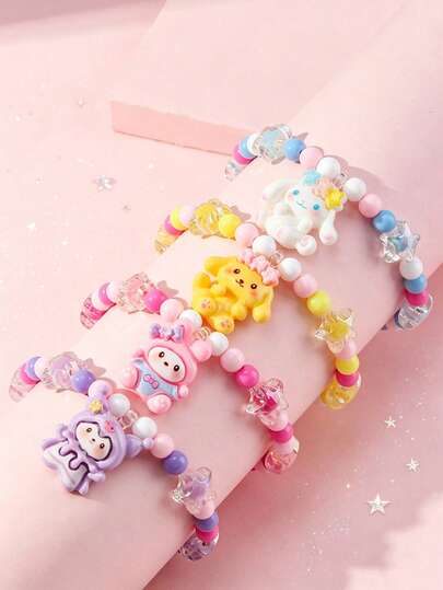  Bộ 4 chiếc vòng tay hạt cườm mặt dây chuyền hình thỏ và chó dễ thương của Sanrio dành cho bé gái, thích hợp làm quà tặng cho các bữa tiệc ngày lễ, trường học, sinh nhật cho bé gái.