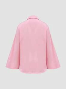 Women's Elegant Solid Color Casual Turndown Collar Long Sleeve Shirt, Polyester, Graceful For Office & Daily Wear, Spring/Summer Pink - Pink - View 2