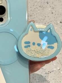 1pc Cute Pink Blue Cat Theme Cat Head Shaped Sliding Push-Pull Cartoon Cat Magnetic Rocking Holder, Extendable Portable Desktop Stand, Premium Quality Phone Holder, Magnetic Phone Stand, Phone Accessories, Travel Essential, Mother's Day Gift For Family And Friends - Cat Rocking Toy - View 6
