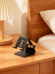 1pc Black Aluminum Alloy Phone Stand, Slouchy Desktop Holder For Smartphone And Tablet - Black - View 6