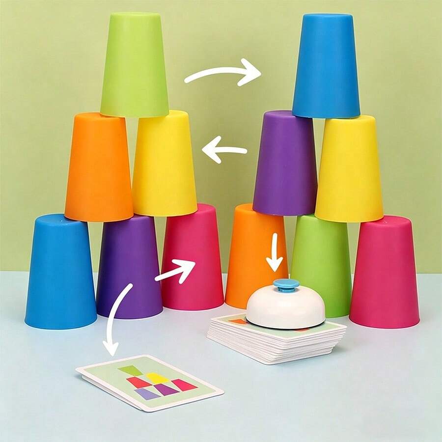 Tecforood Stacking Cups Toy For Kids, Educational Nesting Stacking Cups Multi Layer Building Set, Montessori Color Recognition Learning Toy, Fine Motor Skills Hand Eye Coordination Training Sensory Development Toy