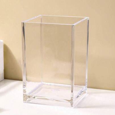 1pc Plastic Transparent Storage Box, Multifunctional Acrylic Organizer Box, Desktop Pen Holder Makeup Brush Holder, Stationery Organizing Box, Makeup Brush Storage, Desktop Beauty Tool Cosmetics Storage Bucket, Lipstick Storage Box, Pen Holder, Brush Organizer, Desk Organizer Makeup Brush Storage Bucket, Back To School, Study Supplies, Cute Stationery, Campus Colors, Stationery, Writing Pens, Makeup Brushes, Eyebrow Pencils.