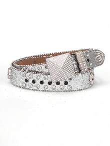 Cinturón con calavera con tachuelas de strass, cinturón de cintura, estilo hip hop - Diamantes de imitación piramidales - Ver 3