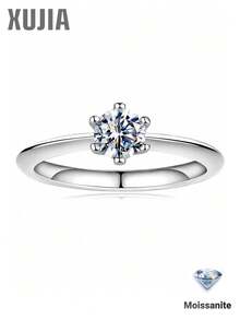 XUJIA 1pc 0.5 Carat Moissanite Ring, Women's Style, D Color, VVS1 Clarity, 5mm Round, Perfectly Cut, 925 Sterling Silver Classic 6-Prong Setting, Silver Anniversary Ring, Wedding Jewelry Gift - Silver - View 2