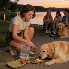 Portable Dog Water Bottle, 2-In-1 460ml Leakproof Dispenser, Large Pet Drinking Bottle | Travel Feeding Container, Outdoor Hydration Accessory For Puppy Hiking Walking Camping Beach Park Courtyard Car,Puppy Essentials - Khaki - View 2