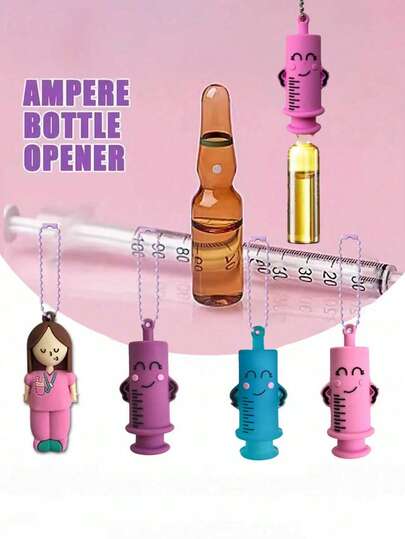 Abridor de botellas con forma de jeringa, llavero - Herramienta abridor de ampollas de enfermera/médico, trituradora de pastillas - Se puede usar como simple abridor de botellas, llavero de mochila, llavero de coche, decoración de embalaje. Regalo perfecto para el Día de la Enfermera para amigos y familiares