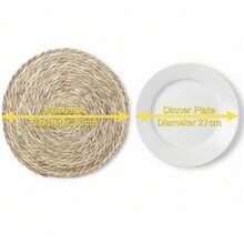 Khăn trải bàn tròn đan, đường kính 12 inch (khoảng 30,4 cm), 13 inch (khoảng 33 cm) - Khăn trải bàn mây kiểu Bohemian, khăn trải bàn lục bình tự nhiên, khăn trải bàn đan kiểu đồng quê, thảm trải bàn mây kiểu đồng quê, thích hợp cho bàn ăn, nhà cửa và đám cưới. - Màu be - Xem 3