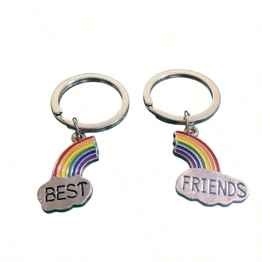 2pcs/Set Rainbow Pendant Keychain, Good Friend Pendant Splicing Keychain - 2pcs/set - View 1