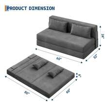 Silla cama sofá plegable convertible sin montaje - Sofá futón de espuma viscoelástica que ahorra espacio con almohada, respaldo ajustable, funda extraíble y lavable - Sofá cama moderno para sala de estar, dormitorio, apartamento, dormitorio universitario, oficina en casa. - Beis - Ver 2