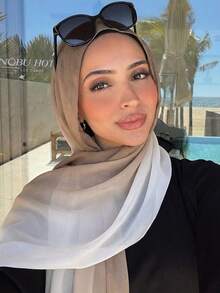 1pc Women's Bohemian Style Watercolor Print Headscarf/Scarf, Suitable For Outdoor And Daily Wear,Holiday,Travel Essential - White Khaki Gradient - View 4