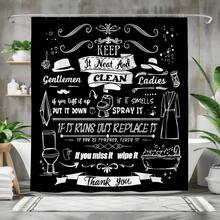 1pc 2D Flat Decorative Shower Curtain, With Humorous Quotes And Creative Black And White Design, Made Of Waterproof Polyester Fabric, Suitable For Home Decor, Washable And Waterproof, Easy To Install And Use - Multicolor - View 1