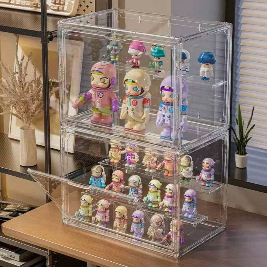 1 pieza Caja de almacenamiento de muñeca móvil, Caja ciega, Caja de clasificación de muñecas, Caja de exhibición de muñecas de acrílico, Caja de almacenamiento transparente, Caja de exhibición de almacenamiento de juguetes ensamblada, Decoraciones de Navidad, Día de San Valentín y Año Nuevo - Multicolor - Ver 1
