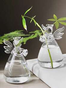 1pc Bohemian Style Angel Design Glass Vase, Modern Glass Vase Suitable For Fresh Or Artificial Flowers - Cylindrical Round Vase, Smooth Sides, Minimalist Wedding Centerpiece Decor, Coffee Table & Dining Table Decor - Decorative Glass Flower Pot, Transparent Hanging Planter, Wedding Party Home Decor Pedestal Vase - A - View 2