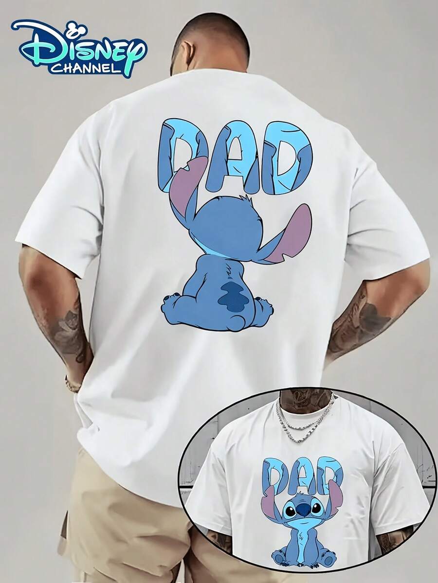 [Disney Licensed]Disney Lilo & Stitch Stitch "DAD" Father's Day Graphic T-Shirt, Men's Oversized Front & Back Print Short Sleeve Tee, Dad Gift Cartoon Streetwear Top For Summer Father's Day Outfit, Dad Birthday Gift, Stitch Fans Gift, Casual Outings & Disney Channel Style, Disney Officially Authorized Men's Short-Sleeved T-Shirts, Mens Clothes, Men, Ropa De Hombre, Summer Clothes, Men Shirts, Graphic Tees, Disney Outfits Men, Graphic Tees, Camisetas Para Hombre, Camisas Para Hombre, Summer Outfits For Men, Father's Day Gift, Perfect Gift For Family And Friends, Which Are Necessary For Birthday Parties, Disney Shirts, Mens Clothes, Summer Clothes, Officially Licensed Disney T-Shirts, Disney Men's And Women's Spring/Summer Fashion Casual Short-Sleeve T-Shirts - 白色 - 查看 1