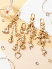 1 chiếc móc khóa nàng tiên cá ngọc trai thời trang, móc khóa hình trái tim vỏ sò, phụ kiện trang trí túi xách cho bé gái. - Nhiều màu - Xem 1