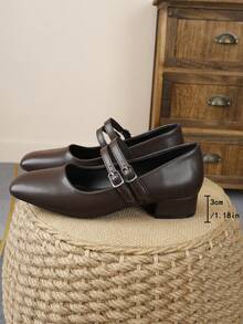 Women's 3cm Cloth Covered Heel Fashionable Versatile White Mary Jane Pumps, Suitable For All Seasons - Brown - View 6