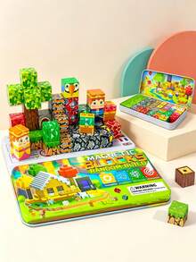New Iron Box Magnetic Block Set, Creative Block Stacking Toy Suitable For Boys And Girls 3 Years Old+, Building Block Lava Adventure World Series, Christmas Gifts, Halloween Gifts, Classroom Gifts, Easter Gifts For Children 3+ - Multicolor - View 1