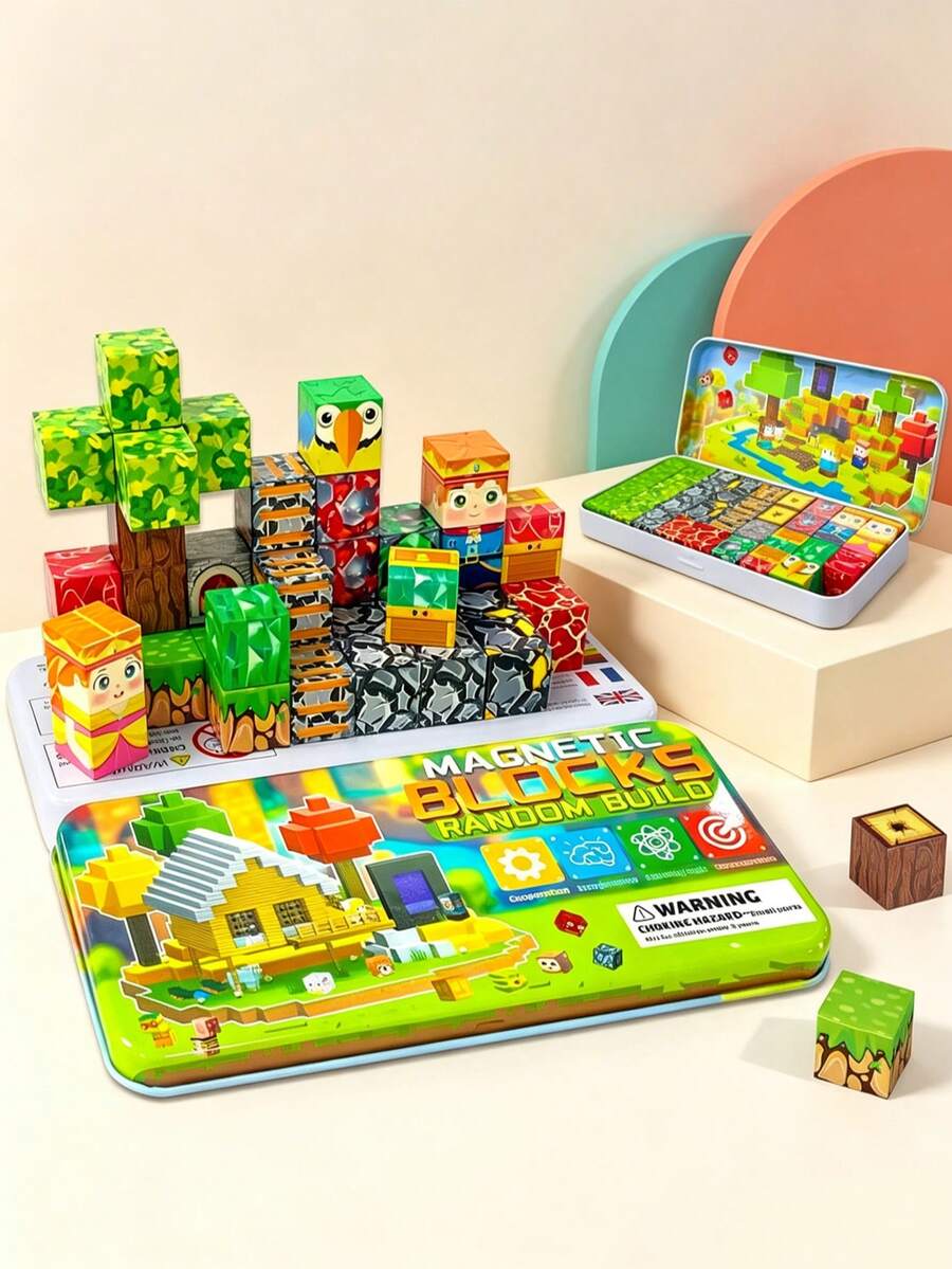 New Iron Box Magnetic Block Set, Creative Block Stacking Toy Suitable For Boys And Girls 3 Years Old+, Building Block Lava Adventure World Series, Christmas Gifts, Halloween Gifts, Classroom Gifts, Easter Gifts For Children 3+ - Multicolor - View 1
