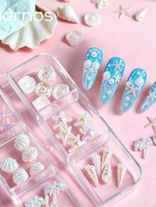 3D贝壳海星美甲饰品混合珍珠水钻美甲装饰DIY夏季海滩美甲饰品用品 - 彩色 - 查看 2