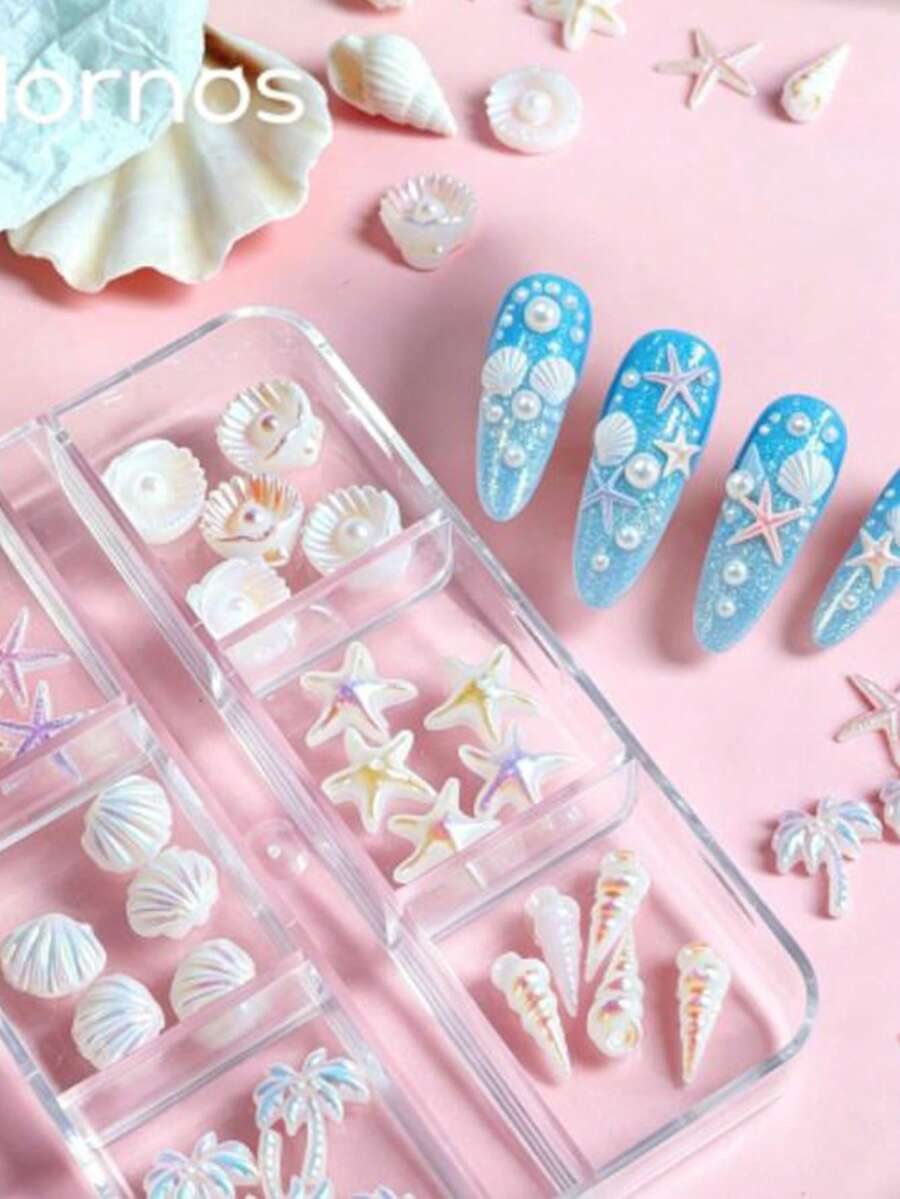 3D贝壳海星美甲饰品混合珍珠水钻美甲装饰DIY夏季海滩美甲饰品用品