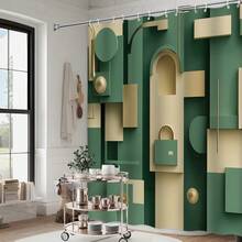 1pc/4pcs Modern Geometric Abstract Home Decor Bathroom Shower Curtain Set With 12 Hooks, Toilet Seat Cover, Bath Mat, Non-Slip Rug, Carpet, Polyester, Washable Curtain, Bathroom Accessories - A - View 8