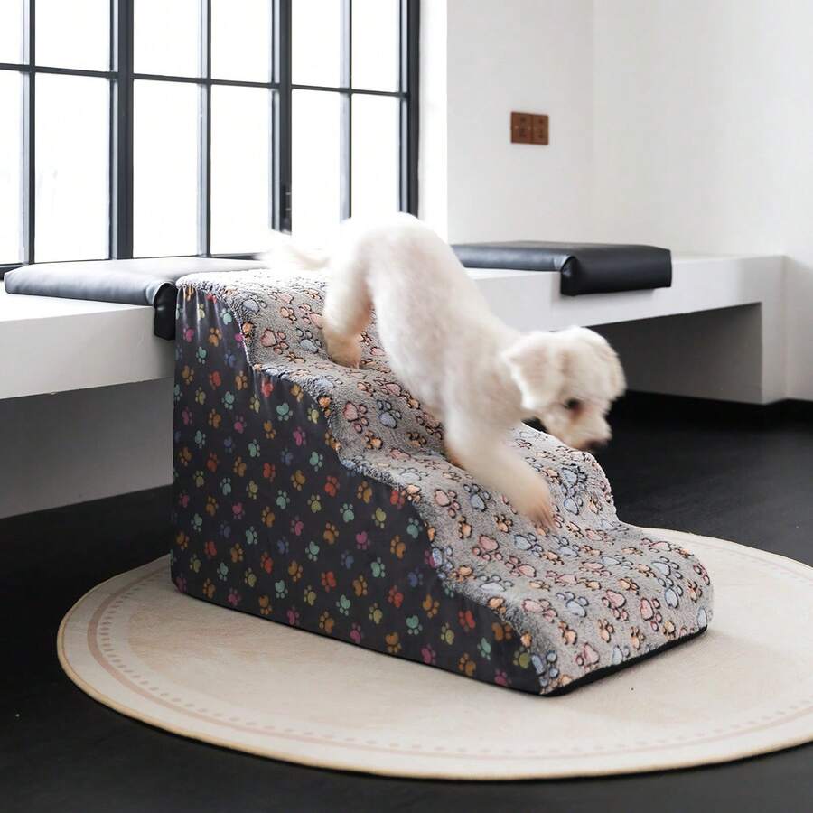 1pc Cartoon Pet Stairs, 2/3/4/5 Steps High Elastic Sponge Climbing Ladder Suitable For Elderly, Disabled Pets To Get On Sofa, Bed, Non-Slip Removable And Washable - Multicolor - View 1