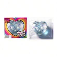 Nee Doh Good Vibes Only Heart Shaped Squishy Fidget Toy, Glitter Confetti Filled Soft Squeeze Stress Relief Sensory Toy, Ideal Easter Basket Stuffer & Birthday Gift For Kids Ages 3+ - Blue - 查看 1