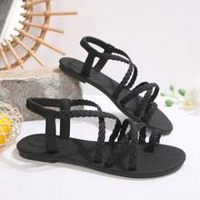 Versatile Woven Strap Flat Sandals, Casual Bohemian Style Suitable For Beach And Daily Wear - Black - View 6