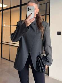 商务休闲女式西装外套 办公室着装 女士西装外套 长袖商务休闲夹克 办公室大衣 女士西部风格服装 修身西装外套 复古办公室西装外套 女士仿羊毛大衣 街头风外套 修身夹克 女士长袖办公室西装外套 春季 - 灰色 - 查看 2