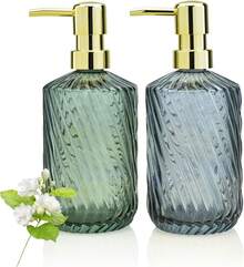 2 Pack Twill Soap Dispenser Kitchen, 15 Oz Glass Bathroom Soap Dispenser With Pump, Modern Farmhouse Twill Style Bathroom Dispensers Home Decor, Bathroom, Kitchen Countertop, Hotel - 1 - 查看 10
