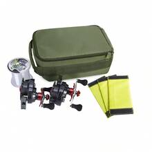 Caja de almacenamiento de línea de pesca y señuelos, organizador de accesorios de pesca multifuncional - Verde militar - Ver 3