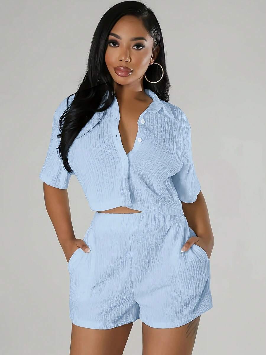 Women's Shorts, Women's Athletic Shorts, Women's Pants, Women's Denim Clothing, Short Dresses - 藍色 - 查看 1