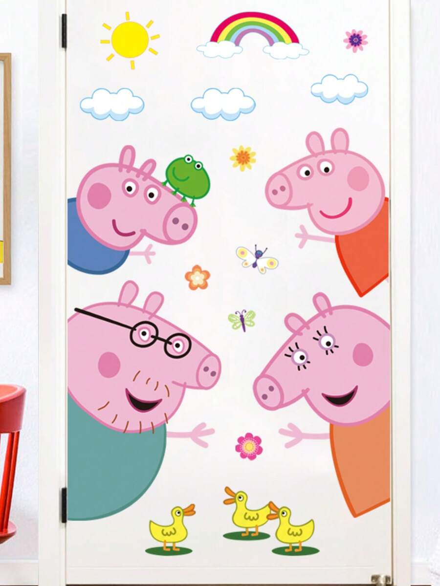 Peppa Pig Vehicle Creative & Fun Bathroom Stickers, Featuring Cartoon Characters Peppa And George. Adorable Waterproof Stickers For Bathroom, Kitchen, Living Room - XZPQ06 - View 1