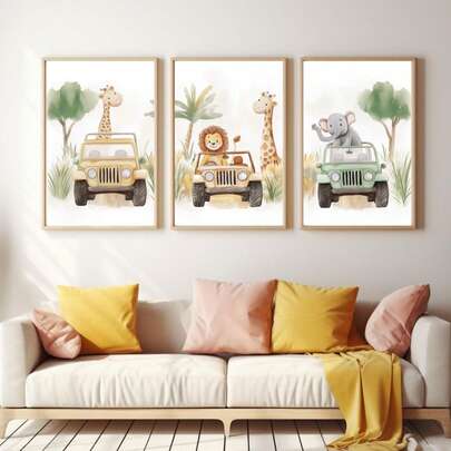 Tranh canvas đóng khung 1 tấm, trang trí phòng trẻ em, tranh vẽ động vật hoang dã bằng màu nước, tranh chủ đề động vật trang trí phòng trẻ em, tranh sư tử và hươu cao cổ, trang trí phòng trẻ sơ sinh, quà tặng cho bé, quà tặng cho trẻ em, trang trí Ngày của Mẹ, trường mầm non, nhà trẻ, trường học, tranh áp phích phòng chơi
