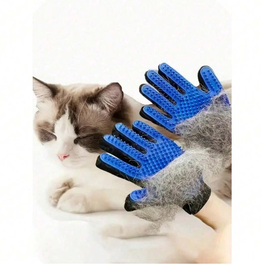 通用宠物美容硅胶手套，适用于猫、狗、长毛兔等，五指设计，配有可调节腕带，柔软刷毛可用于洗澡、按摩，长短毛均适用，经久耐用，易于清洁，多功能去毛清洁工具 - 彩色 - 查看 1