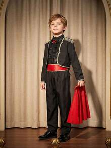 3pcs/Set Boys' Spanish Bullfighter & Flamenco Dancer Costume, Halloween/Carnival Theme Roleplay Outfit, Suitable For School Performance And Back To School Wear (Top+Pants+Belt) - Black - View 2