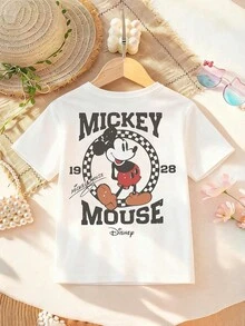 Disney Toddler Boys Mickey Mouse 1928 Vintage Print T-Shirt 6M-3Y Soft Breathable Kids Short Sleeve Top For Summer Vacation Back To School Holiday Gift Express Delivery - White - View 3