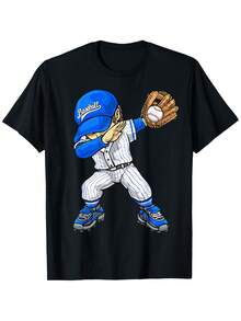 Camiseta de béisbol con estampado de jugador, receptor y lanzador para niño y niña, tela suave, transpirable, de manga corta. - Negro - Ver 6