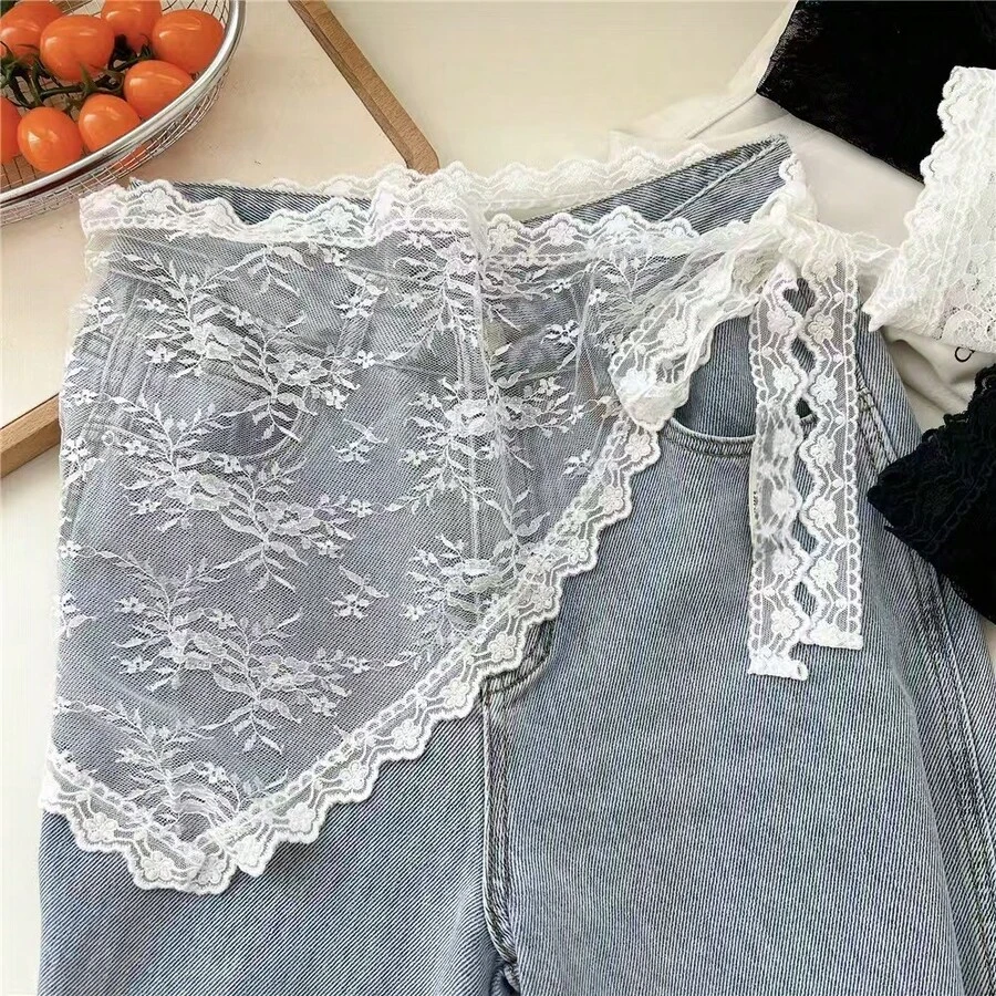 1 pieza Nuevo delantal de cintura elegante con decoración de lazo de encaje en estilo triángulo, falda minimalista de estilo coreano, esencial para vacaciones y viajes - Multicolor - Ver 1