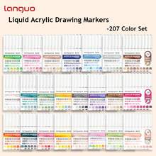 朗格9色套装直涂式丙烯马克笔，软头大容量，简约马卡龙肤色，灰色、棕色、多色、黑色，涂色书填充笔，学生绘画，卡通人物，彩色笔，不渗墨纸，艺术DIY涂鸦，彩色画笔，适用于石头、玻璃、陶瓷、金属等材质，共207色 - 套裝 - 查看 12